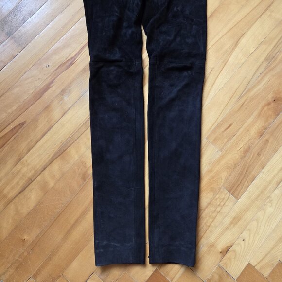 Stunning 100% Goat Leather Suede Black Sandro Skinny Pants - Picture 3 of 8